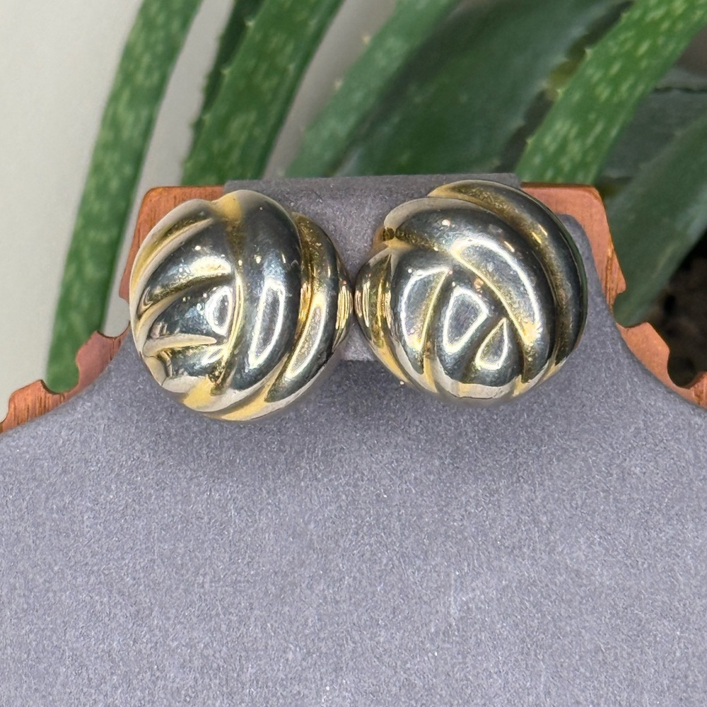 Erwin Pearl Vintage Gold Silver Swirl Clip Earrings Statement 90s - Picture 4 of 10